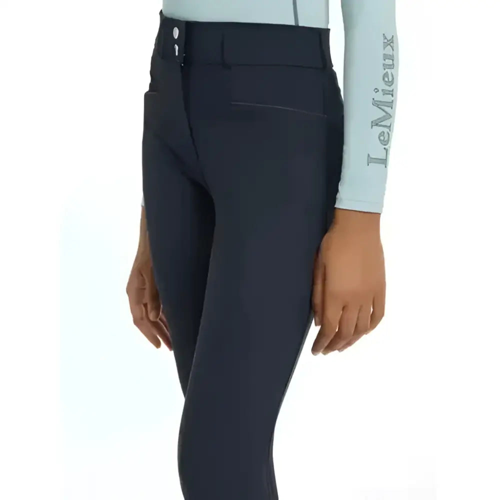 Black lemieux young rider izzy knee grip breeches navy with sleek form fitting design and subtle stitching details