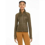 Olive green quilted lemieux young rider josephine jacket alpine with raglan sleeves and high collar zip-up design