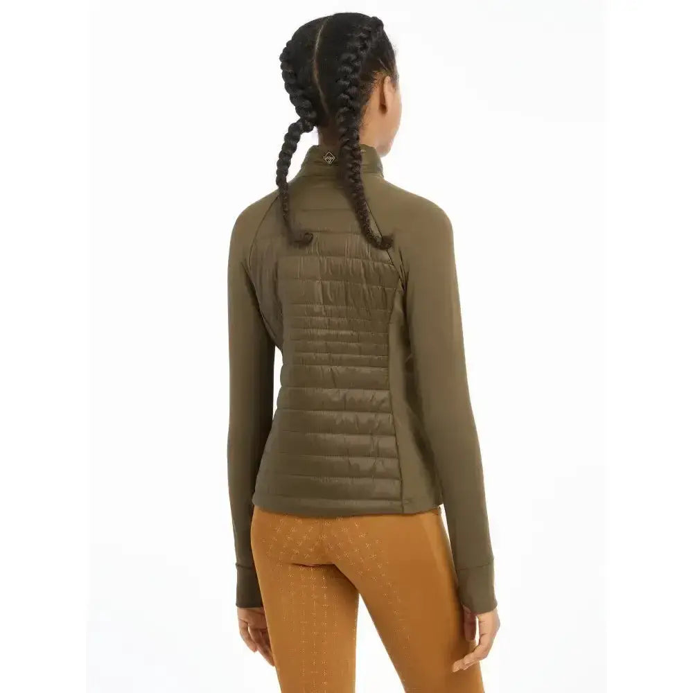 Olive green quilted lemieux young rider josephine jacket alpine with long sleeves and high collar for riding comfort