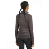 Dark gray quilted puffer jacket with high collar and long sleeves lemieux young rider josephine jacket cinder