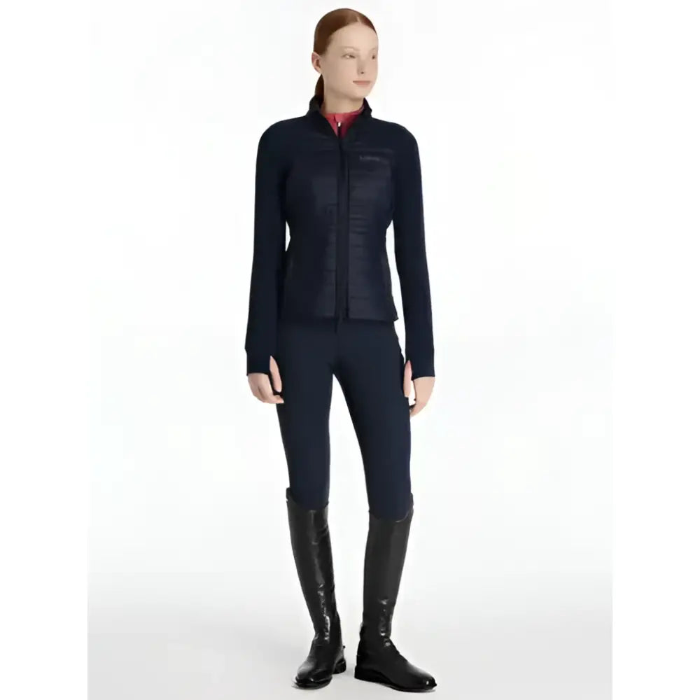 Black lemieux young rider josephine jacket navy with quilted panels and high collar perfect for riding