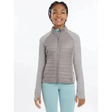 Gray quilted zip-up lemieux young rider josephine jacket with long sleeves and a high collar for riders