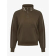 Olive green lemieux young rider kate quarter zip sweatshirt with white collar lettering and sleeve stripes