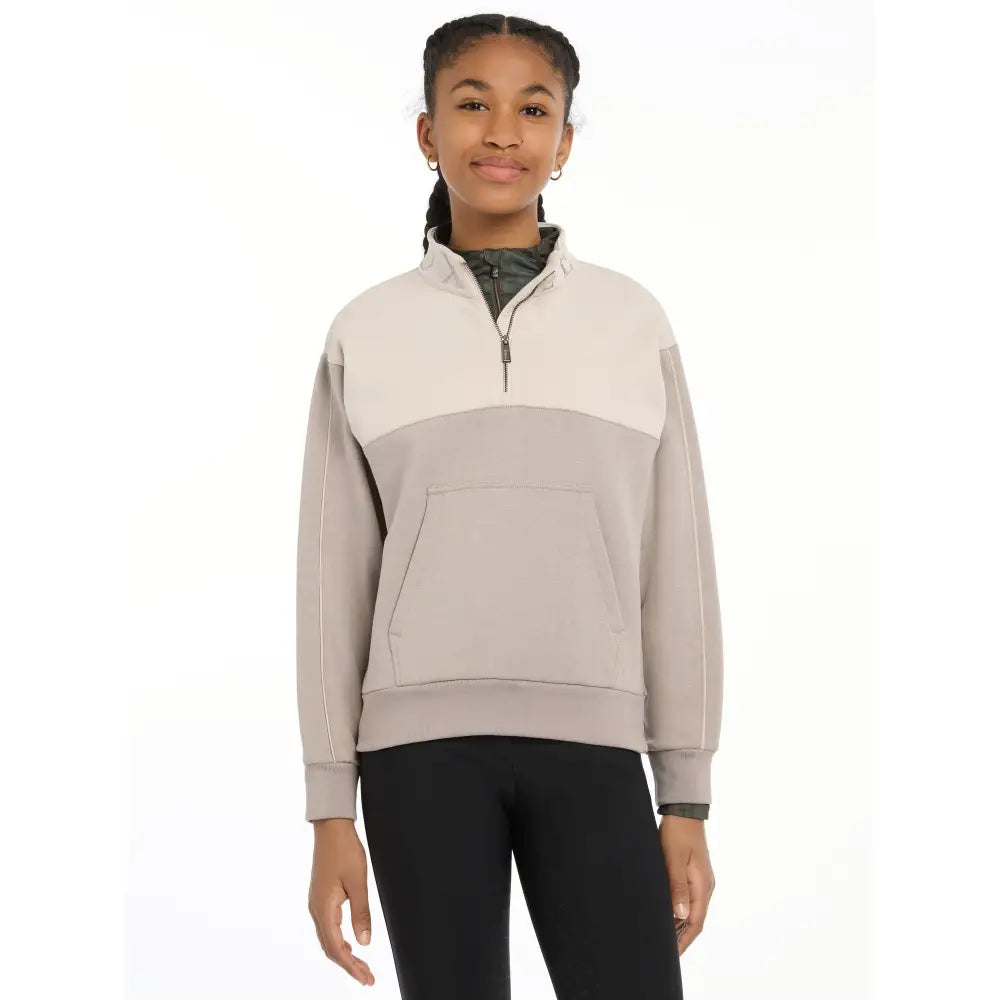 Beige Lemieux Young Rider Kate Quarter Zip sweatshirt with front pocket