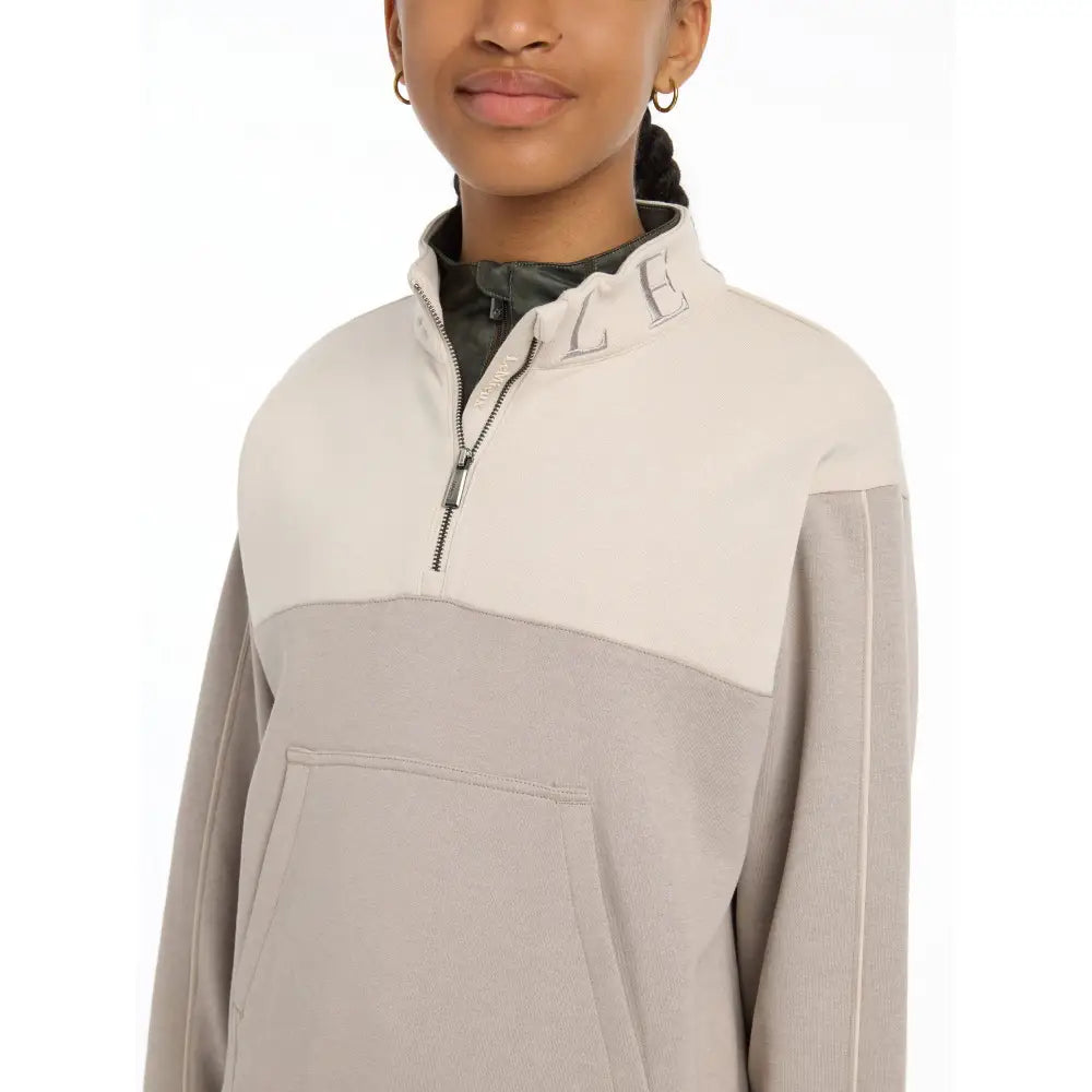 Two-tone Lemieux Young Rider Kate Quarter Zip Sweat with front pocket in Ash/Stone