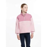 Pink two-tone fleece half zip sweatshirt with soft cozy texture and light pink sleeves lemieux young rider kate quarter zip zip sweat blossom