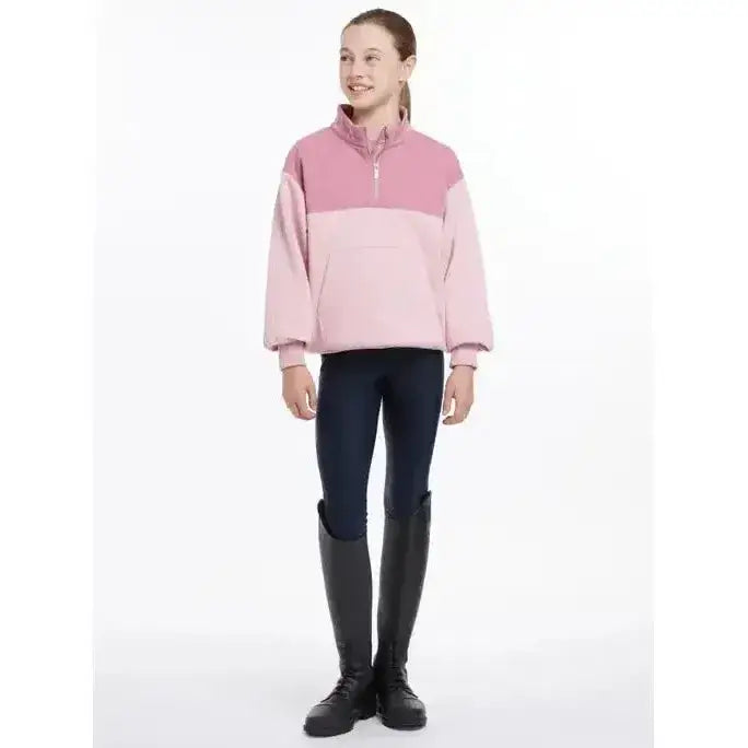 Pink two-tone lemieux young rider kate quarter zip fleece pullover with relaxed fit zip sweat blossom style
