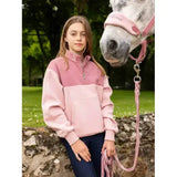 Pink two-tone fleece lemieux young rider kate quarter zip with half-zip collar and front pocket zip sweat blossom