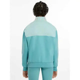Two-tone teal and light blue lemieux young rider kate quarter zip zip sweat lagoon track jacket with high collar