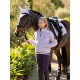 Light purple lemieux young rider libby fleece lilac zip-up jacket with black trim and les mieux waistband branding