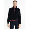 Black velvet zip-up jacket with pink zipper pull and lemieux belt detail from lemieux young rider libby fleece navy collection