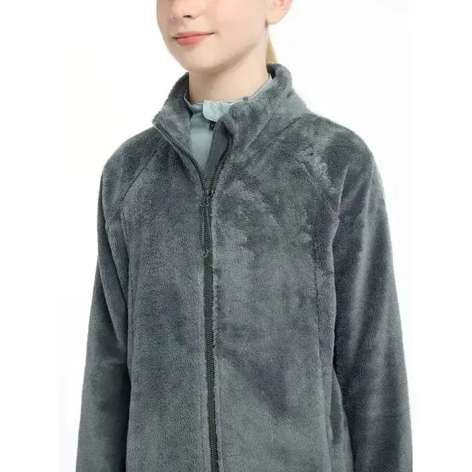 Gray plush zip-up fleece jacket lemieux young rider libby fleece petrol perfect for riding comfort and warmth