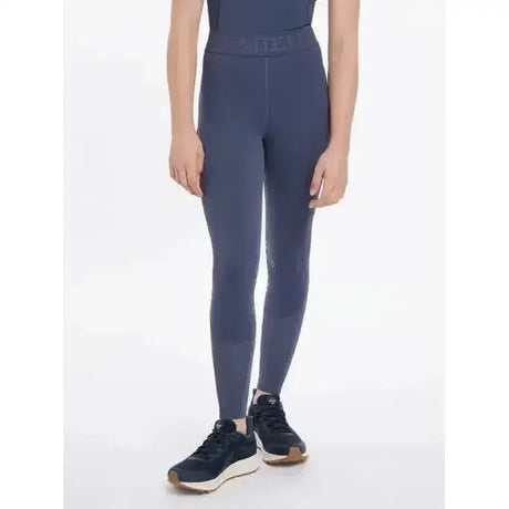Navy blue lemieux young rider lizzie mesh legging with subtle side panel detailing in high-waisted fit