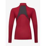 Back view of lemieux young rider mia mesh base layer in ember red with a dark gray panel for young riders