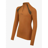 Orange lemieux young rider mia mesh base layer top with dark gray shoulders and half-zip collar for riders