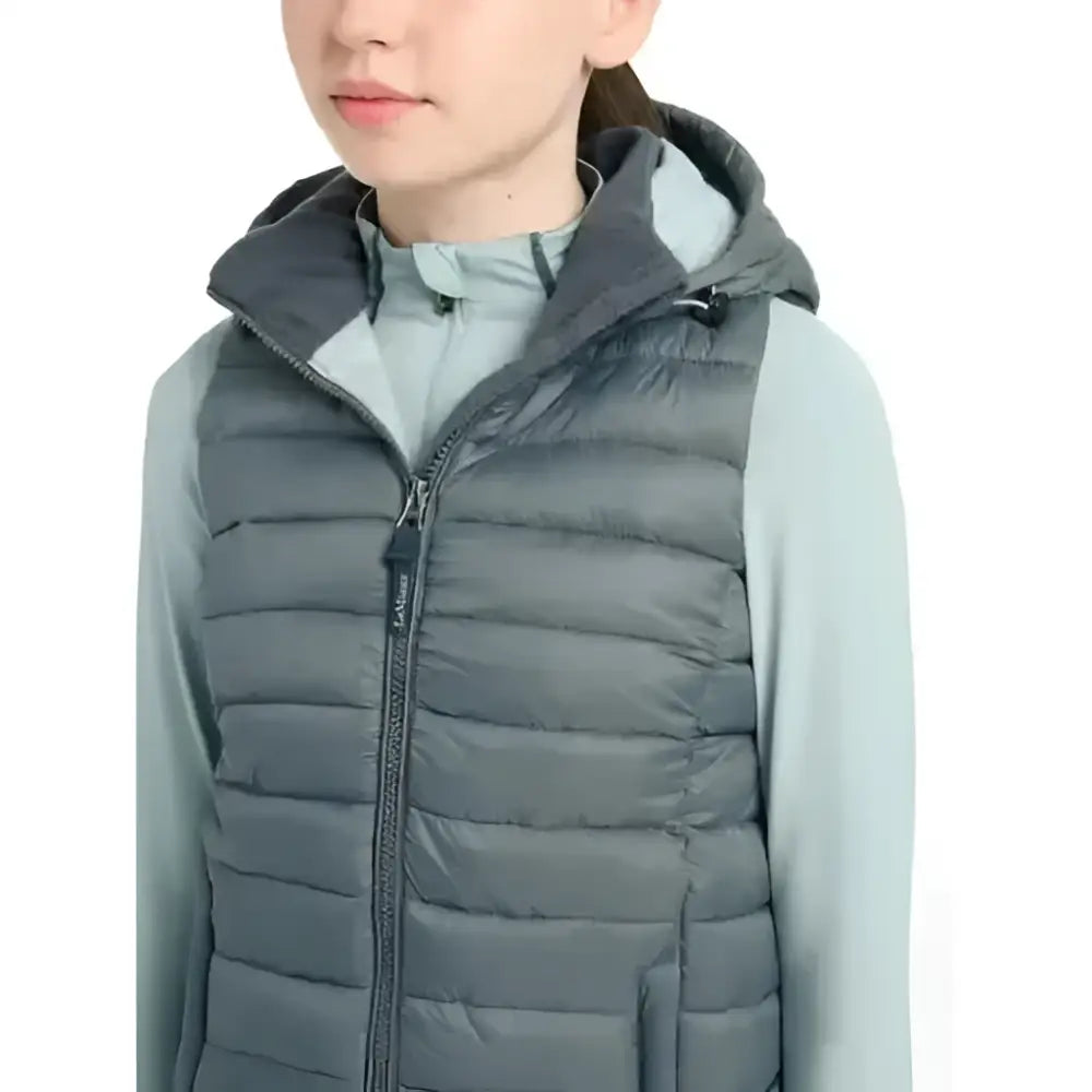 Gray quilted puffer vest with hood and zipper lemieux young rider milly puffer gilet perfect for young riders