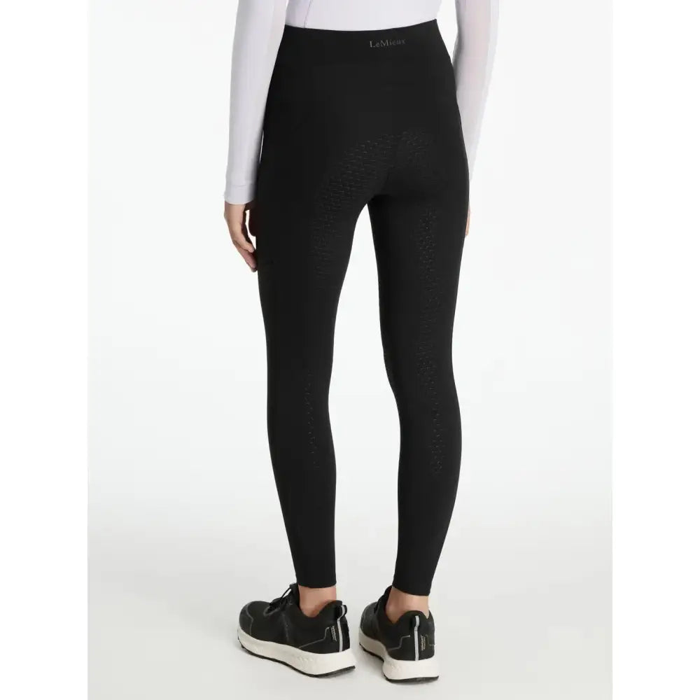 Black lemieux young rider high-waisted leggings with snug fit and white lamond logo on waistband nell brushed pull ons