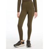 Olive green lemieux young rider orla pull ons with textured side panels and high waisted fit performance leggings