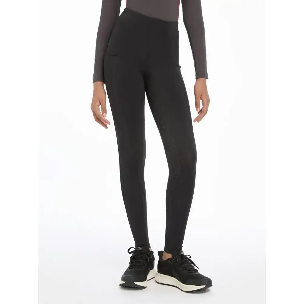Black lemieux young rider orla pull ons with high waist smooth stretchy fabric and subtle side pockets