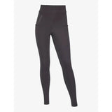 Black high-waisted lemieux young rider orla pull ons with sleek fit and subtle branding on thigh in cinder color