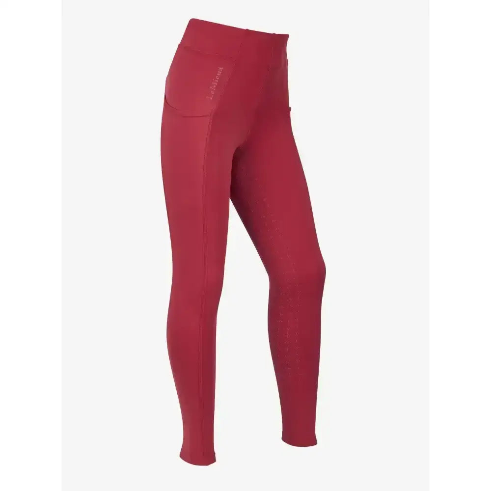 Red lemieux young rider orla pull ons performance leggings with high waist and side pockets for riding