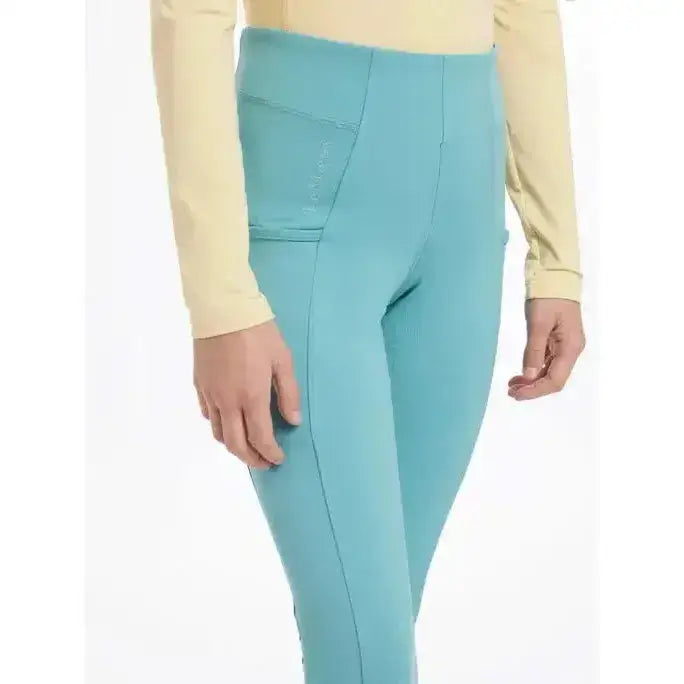 Turquoise lemieux young rider orla pull ons with high waist and sleek side seam design perfect for young riders