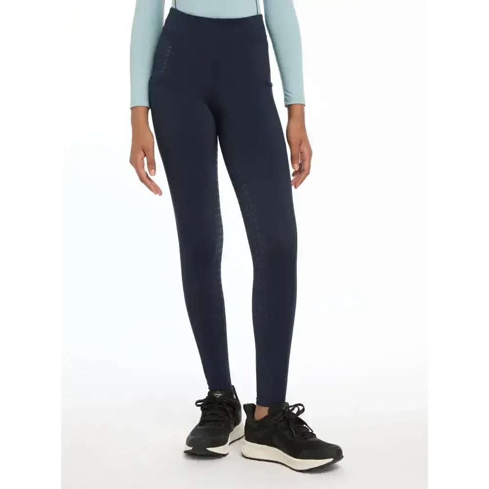 Navy lemieux young rider orla pull ons high waisted leggings with subtle side panel detailing for young riders