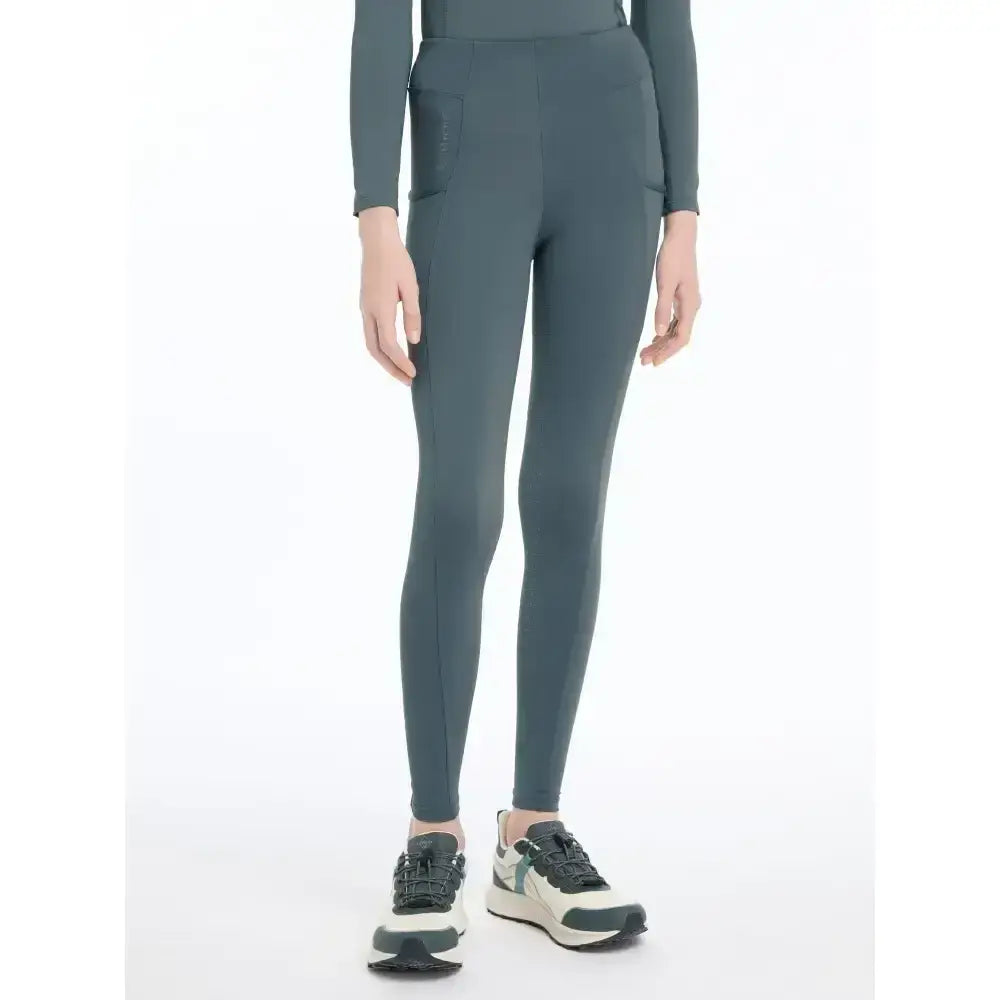 Dark green lemieux young rider orla pull ons leggings with high waist and side pockets for comfortable riding