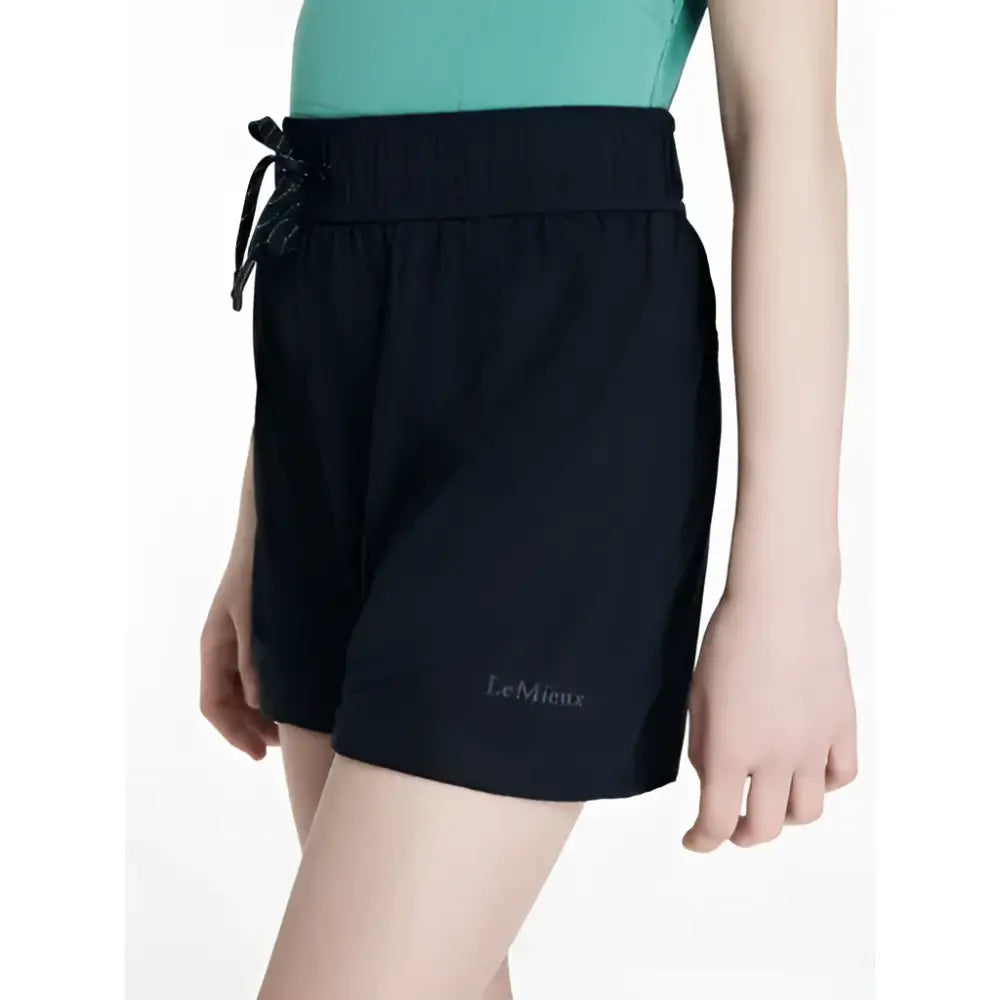 Black lemieux young rider penelope shorts with drawstring waistband and subtle brand embroidery in navy