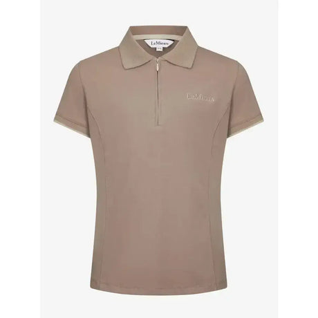 Beige lemieux young rider polo shirt with a half zip collar subtle chest logo and soft pique fabric in mink color