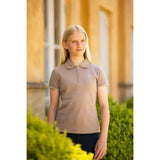 Beige lemieux young rider polo shirt with collar and zipper placket made from breathable pique fabric