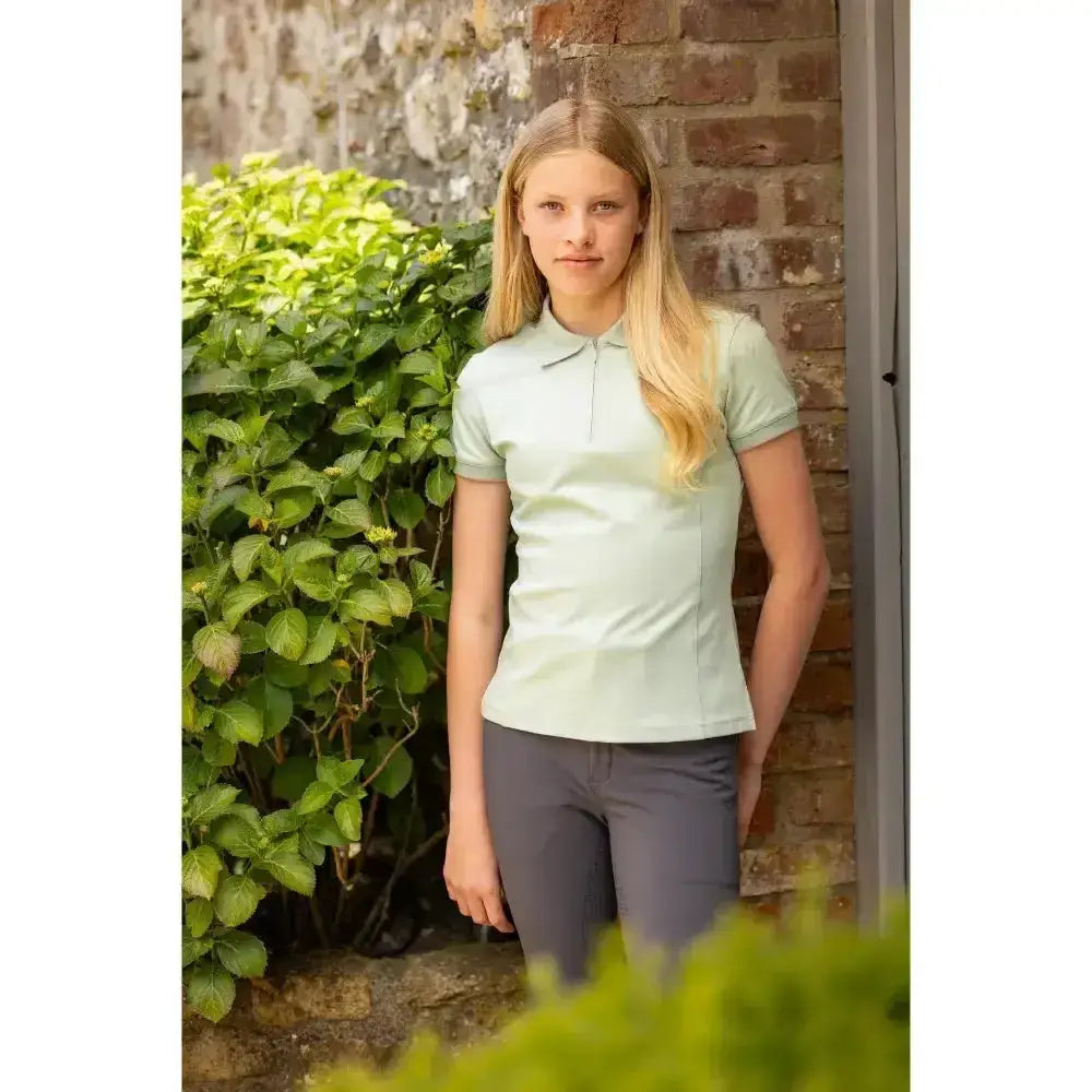 Light green lemieux young rider polo shirt pistachio with short sleeves classic collar and neat stitching