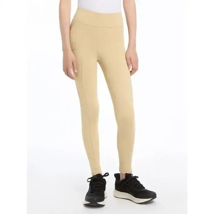 Beige lemieux young rider high-waisted leggings with smooth technical fabric harnesses and subtle side seam detailing