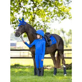 Blue lemieux young rider pull on breech benetton blue outfit with matching helmet and boot covers for riding