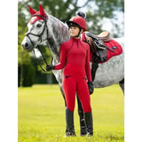 Red lemieux young rider breech chilli with black accents and high collar perfect for young riders riding gear