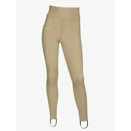 Beige lemieux young rider pull on breeches with sweat wicking fabric 4-way stretch and black elastic ankle loops