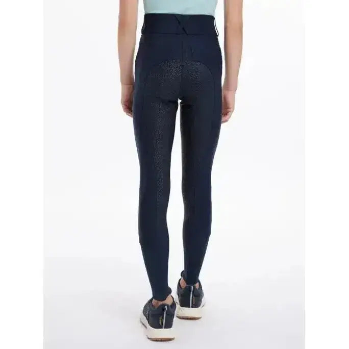 Black lemieux young rider remi breggings navy with high waist and subtle embroidered detailing along the legs