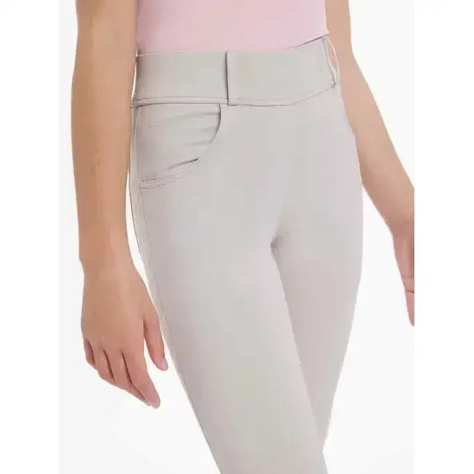Light gray lemieux young rider remi breggings stone with high waist and subtle stitching in form fitting riding pants