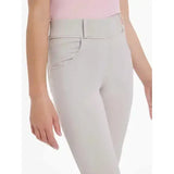 Light gray lemieux young rider remi breggings stone with high waist and subtle stitching in form fitting riding pants