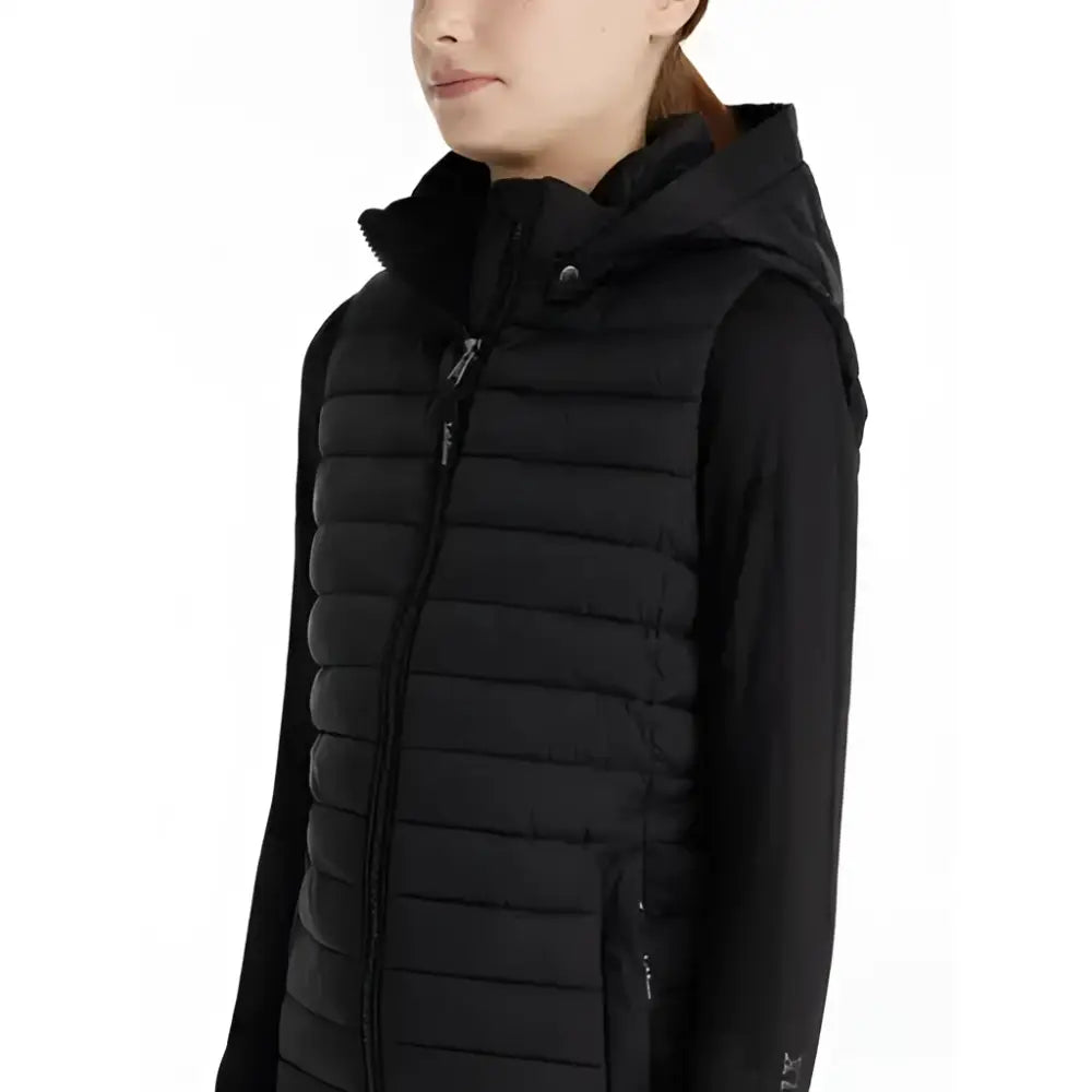 Black quilted lemieux young rider ruby gilet black puffer vest with hood and front zipper for riders
