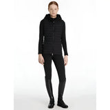 Black quilted hooded vest with long sleeves and front zipper lemieux young rider ruby gilet black for riding