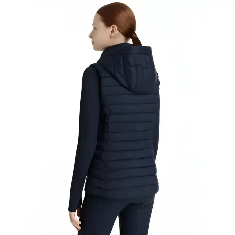 Navy blue quilted hooded vest lemieux young rider ruby puffer gilet perfect for chilly rides