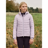 A lemieux young rider ruby puffer jacket in light lavender with quilting hood and front zipper for warmth