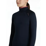 Dark navy lemieux young rider savannah snood base layer with long sleeves high neck and pink inner collar