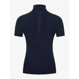 Black short-sleeved turtleneck back view with subtle vertical logo lemieux young rider base layer indigo
