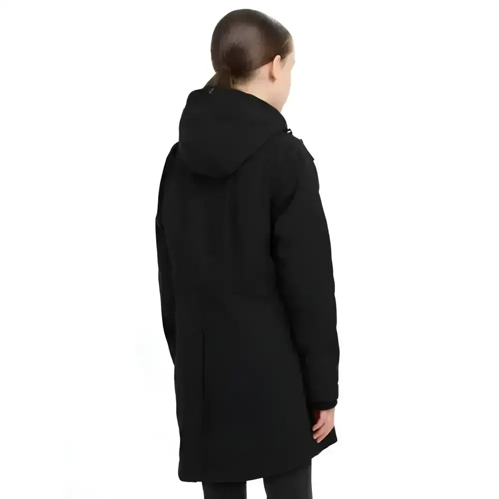 Black lemieux young rider skye waterproof coat with hood sleek modern design and smooth fabric for riders