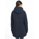 Navy blue lemieux young rider skye waterproof coat with sleek hooded design and subtle stitching details