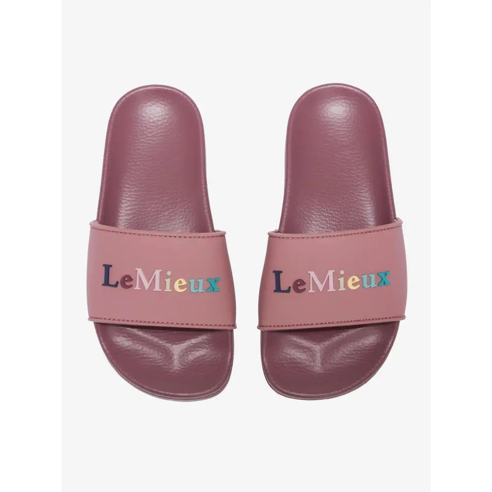 Pink rubber lemieux young rider sliders blossom with multicolored embroidered logo on strap for casual wear