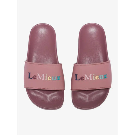 Pink rubber lemieux young rider sliders blossom with multicolored embroidered logo on strap for casual wear