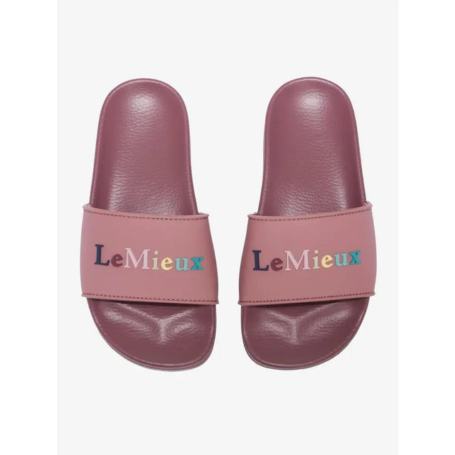 Pink rubber lemieux young rider sliders blossom with multicolored embroidered logo on strap for casual wear